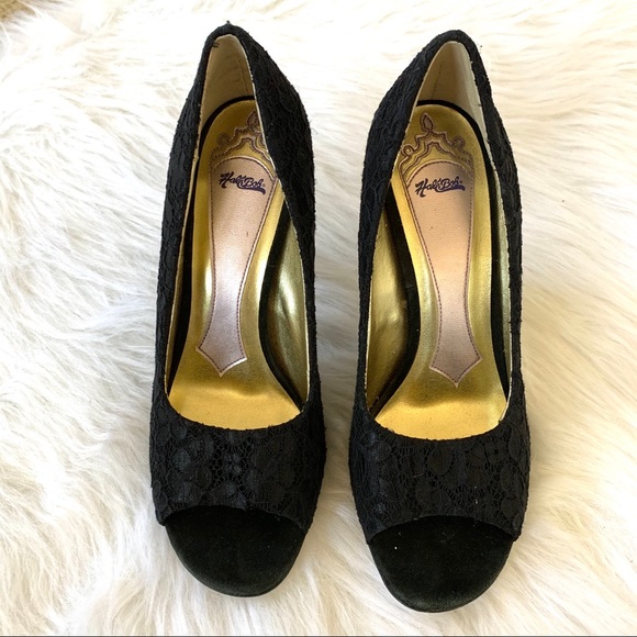 Hale Bob Black Lace Peep Toe Pumps High Heels - Picture 3 of 8